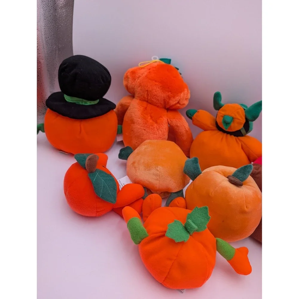 Pumpkin Plush Lot of 9 Orange Halloween Jack O Lantern Stuffed Animal Toy